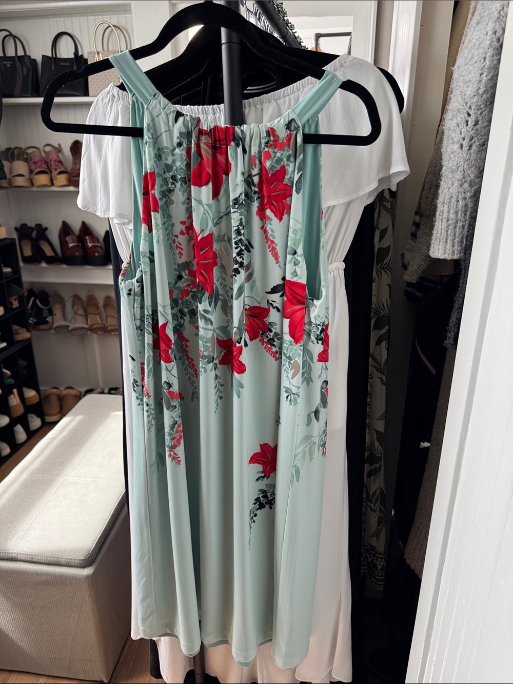 White House Black Market Reversible Mint & Floral Dress SzL